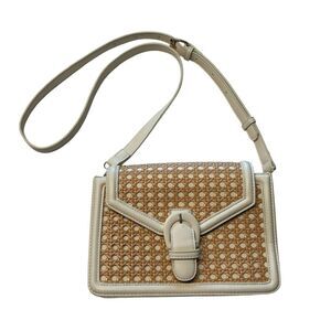 Madison West Jolene Woven Straw Shoulder Bag Purse White Beige Coastal Coquette